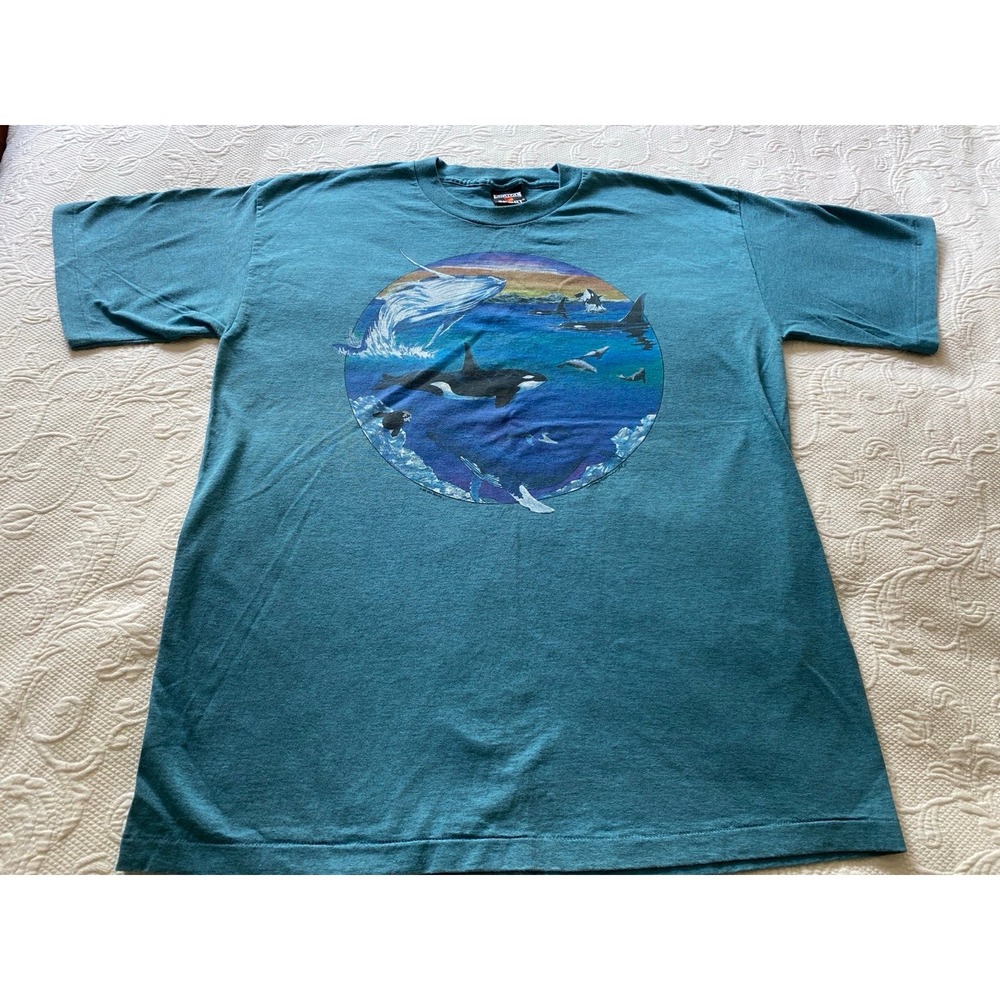 SIGNAL SPORT Vintage Whale Ocean Graphic T-shirt XL Single Stitch 90s s19